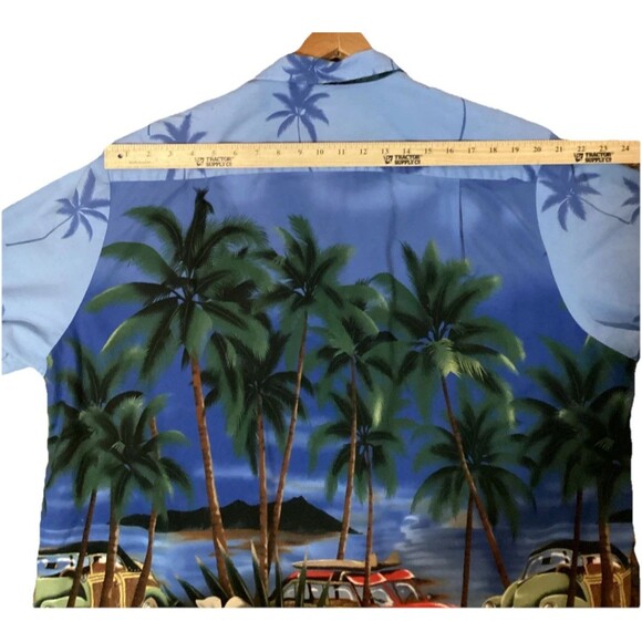 RJC Men’s Vtg Hawaiian Shirt 2XL Blue White Station Wagon Cars Aloha Pocket - Picture 11 of 16